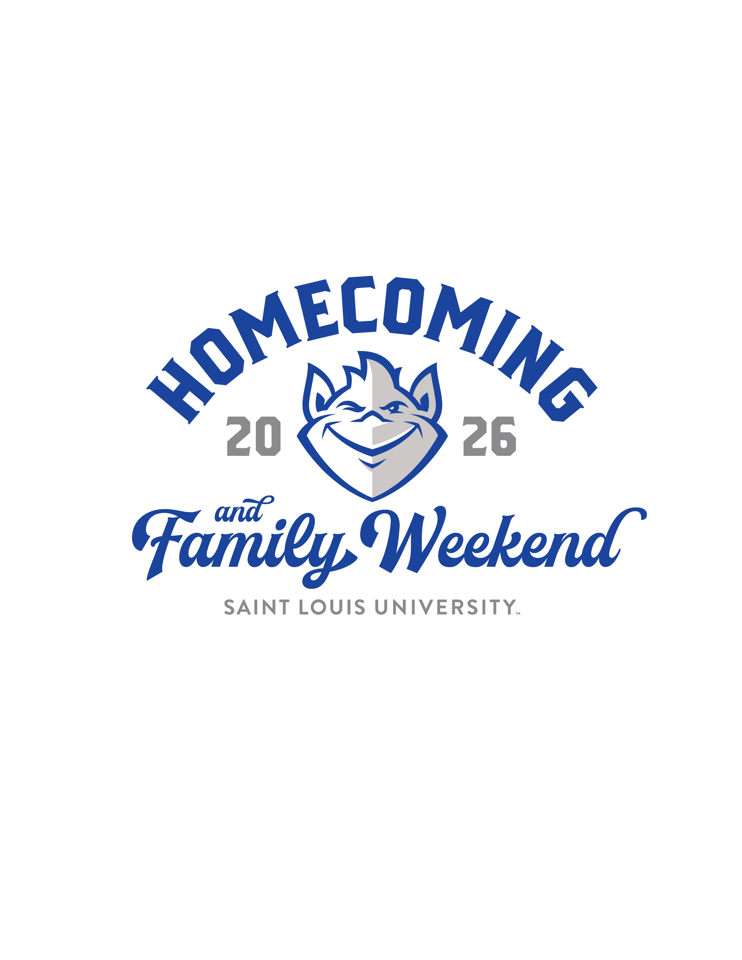 Logo reading 2026 Homecoming and Family Weekend, Saint Louis University